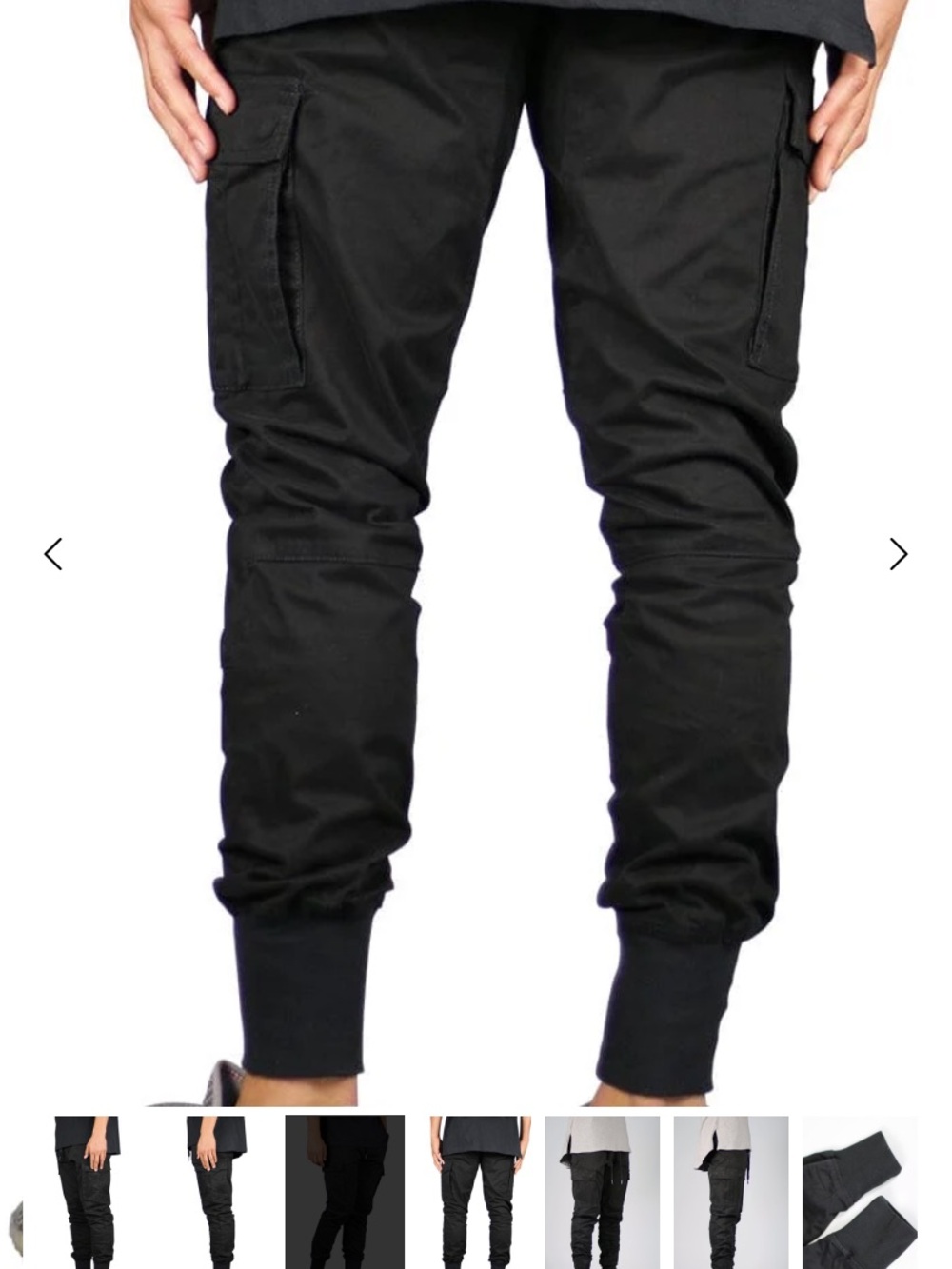 Men's Black Cargo Jogger Pants with Elastic Cuffs